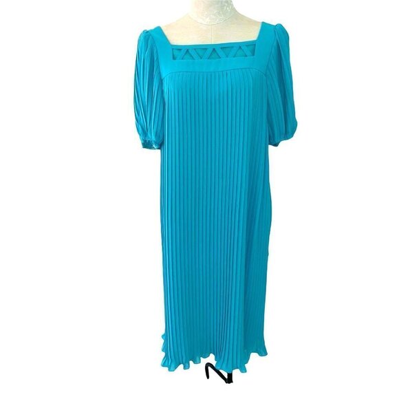 Michael Maiello For Pat Richards Pleated Dress Vintage Polyester Puff Sleeve - Picture 1 of 13